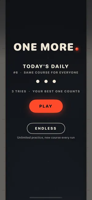 Home screen: Today's Daily number 6, same course for everyone, three tries, a Play button and Endless below