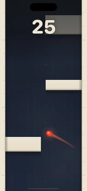 A run at score 25: the vermilion ball crossing the shaft past cream ledges